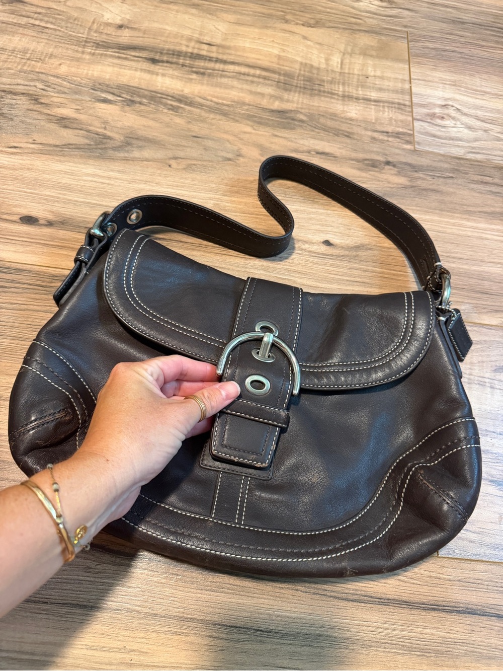 Coach Dark Brown Leather Shoulder Bag with Silver Hardware - Picture 8 of 8